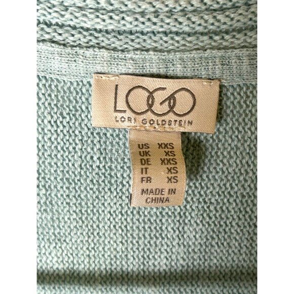 Lori Goldstein Logo XS Ruffled Hem Cardigan Open Front Aqua Green Lightweight Kn - Picture 3 of 7